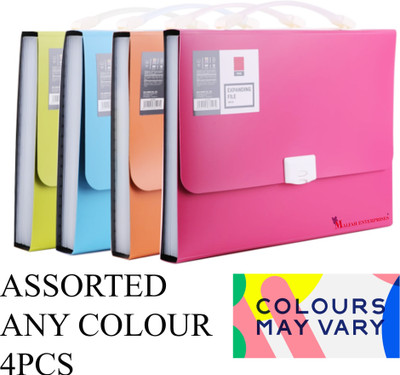 MALFAH ENTERPRISES Plastic EXPANDING FILE 38126 A4-13P DIVIDE EQUALLY Assorted(Set Of 4, BLUE/YELLOW/GREEN/PINK)