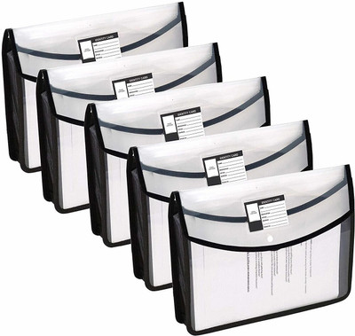 Speny Polypropylene Poly-Plastic Transparent A4 Documents Envelope Folder/File Storage Bag with Snap Button, Pack of 5(Set Of 5, Transparent)