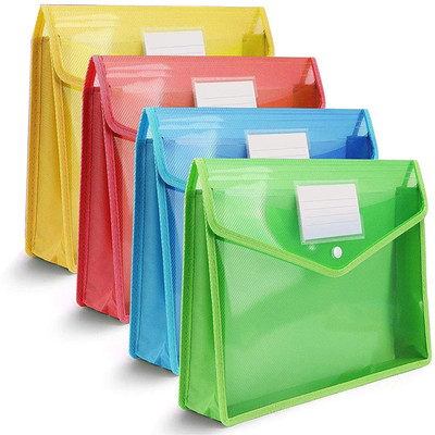 Kopila Plastic transparent button folder bag file folder(Set Of 4, Multicolor)