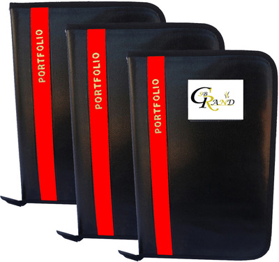 SB GRAND PU Leather Document File Folder With 20 Leaf's A4/FS Size Portfolio(Set Of 3, Red)