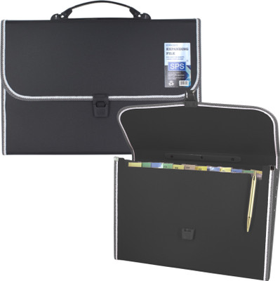 Skrill Plastic 13 Pockets Expanding File Folder for Documents, Certificates, A4/Foolscap/Legal Size File Organizer with Carry Handle(Set Of 1, Black)