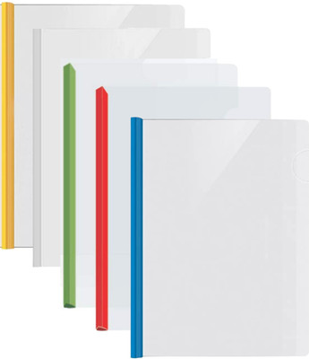 Lonaar Plastic Clear Transparent Strip File Cover A4 Paper Document Sliding Bar Folder Strip File(Set Of 5, Multicolor)