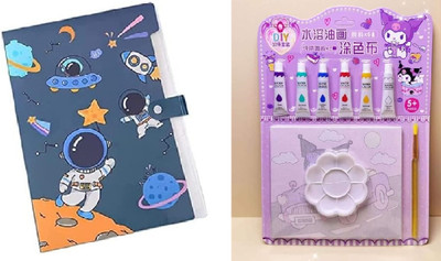 MOREL PLASTIC 1PC Space Theme File Folder AND 1PC Canvas Paint KIT Water Color Paint COMBO(Set Of 2, Multicolor)