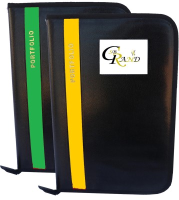 SB GRAND PU Leather Document File Folder With 20 Leaf's for Certificates and Document A4/FS Size(Set Of 2, Green, Yellow)