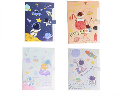 aashita shoppe Plastic Pack of 4 Folder Cartoon Space Organizer Bag Astronaut 6 Grid File Folder A4(Set Of 4, Multicolor)