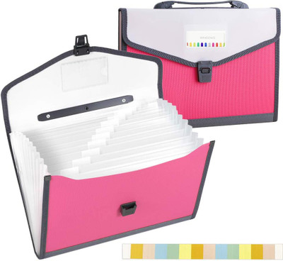 Greeshma Plastic Expanding File Folder with 13 Section Pockets,(Set Of 1, Pink, White)