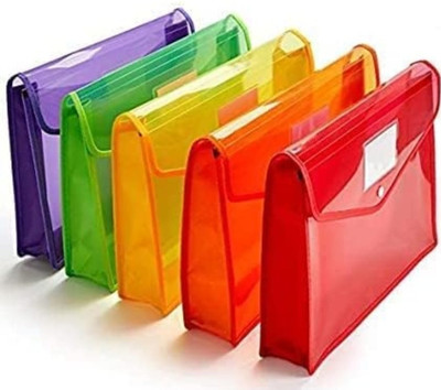 SPS Plasic Folder bag(Set Of 5, Red, Green, Blue, Black, Orange)