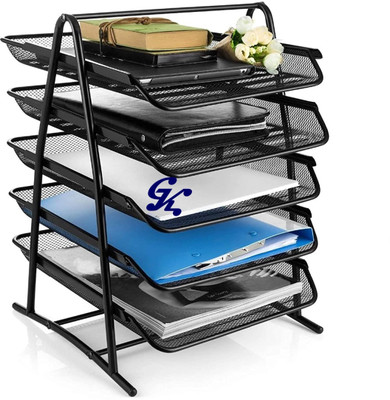 VICHAXAN Vichaxan 5 Tier Metal Mesh File Desk Tray A4 Documents | Papers Letters folders Holder Desk Organizer for Home and Office with Slidable Compartments |||(Set Of 1, Black)