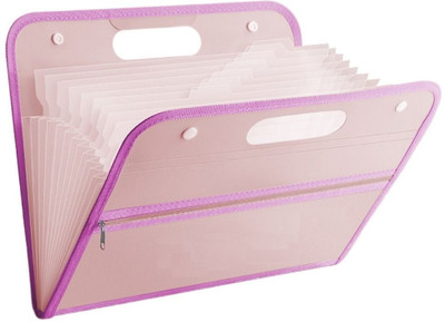 SHINING ZON Plastic 13 Pocket Expanding File Folder Multipurpose Horizontal(Set Of 2, Pink)