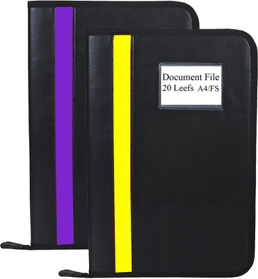 Parthav PU Leather files and document folder with 20 Leefs(Set Of 2, Purple & Yellow)