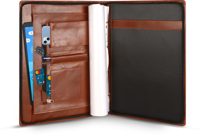 ACCIVA PU Leatherette Executive Portfolio with 20 PVC Leafs & Zipper Closure | Professional Document File Holder(Set Of 1, Brown)