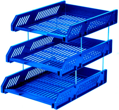 Greenstone 3 Compartments Plastic Document Desk Organizer Tray(Blue)