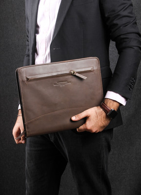 The Leather Warehouse Leather file folder Executive Folder for A4 Documents with Inner pocket(Set Of 1, Chocolate Brown)