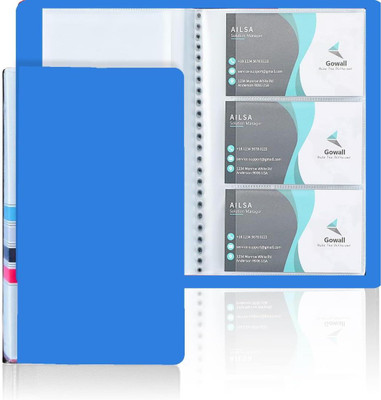 JSMSH Plastic Business Card Holder, Holds (120) Cards Business/Visiting/Debit/Name Id Card Book Case Organizer 3 Pack(Set Of 3, Blue)