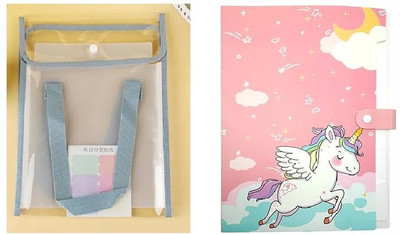 MOREL PLASTIC UNICORN FILE FOLDER AND A4 Expanding File Folder with Handle(Set Of 2, Multicolor)