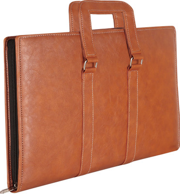 ACCIVA PU Leatherette executive Portfolio with 20 PVC Leafs & Zipper Closure Document File Folder(Set Of 1, Tan)