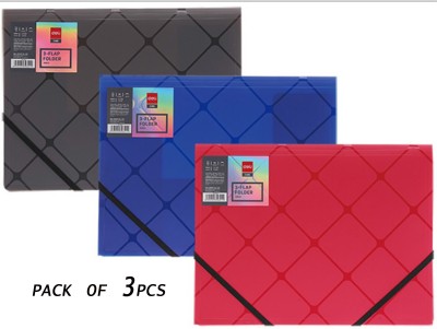 MALFAH ENTERPRISES DELI 39621 FILE FOLDER Assorted colour A4 3-Flap Elastic folder(Set Of 1, 3 pcs)