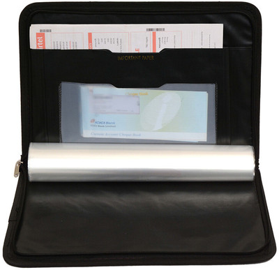 ZesTale Block Textured PU Leather File Folder(Set Of 1, Black)