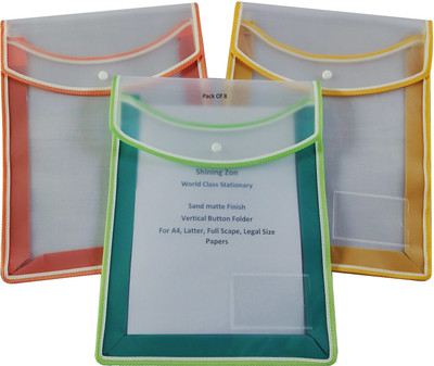 SHINING ZON Pp Sand Matt Button Folder(Set Of 8, Multicolor)