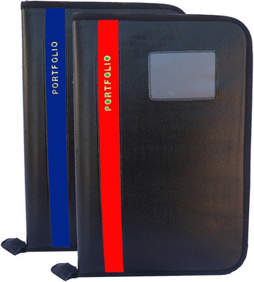 Kopila PU Leather High Quality 20 Leaf office file/Certificate file/file cover/Zip file folder Blue & Orange Set of 2 A4 & FS Size(Set Of 2, Blue & Orange)
