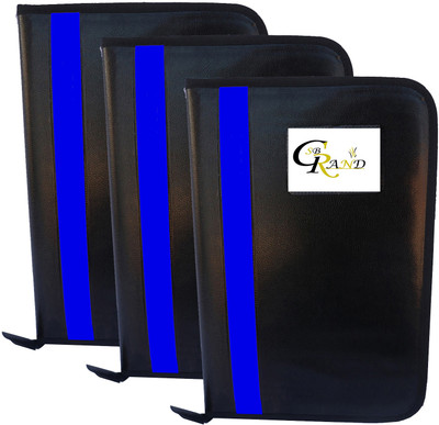 SB GRAND PU Leather Document File Folder With 20 Leaf's for Certificates and Document A4/FS Size Portfolio(Set Of 3, Blue)