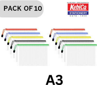 Kebica Multipurpose Waterproof Zipper Pouches Document Holder/Pen Pencil A3 ZIPPER NET DOCUMENTS BAG(Set Of 10, Multicolor)
