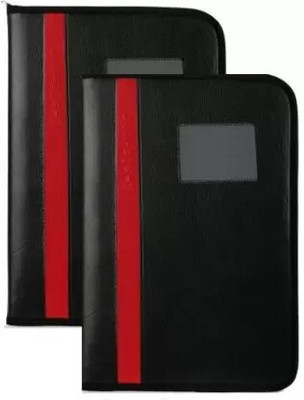 DUVIK faux leather Faux Leather Faux Leather 20 Leaf Document Bag File Folder For Job Interview Certificate Carry and Storage (Pack of 2) (Set Of 2, Black, Red)(Set Of 2, Black)