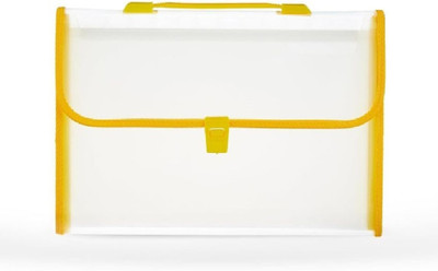 BANISTROKES Plastic 13 pocket A4 Size File Organizer with Carry Handle(Set Of 1, Yellow-Transparent)