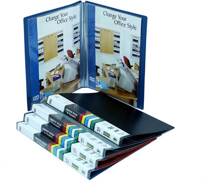 HATHIYANI Plastic A4 Size File Folder with Plastic Clear Sleeves Document Organizer (40 Pockets 4Pack)(Set Of 4, Multicolor)