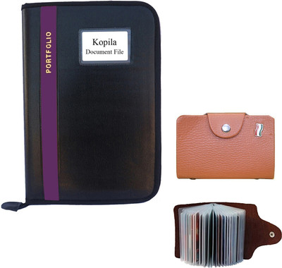 Kopila PU Leather Document File folder With ATM Card Holder(10 Pocket) Easy to carry & Secure(Set Of 2, Purple)