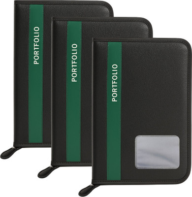 WTS GLOBAL PU Leather Document File Folder(Set Of 3, Green, Black)