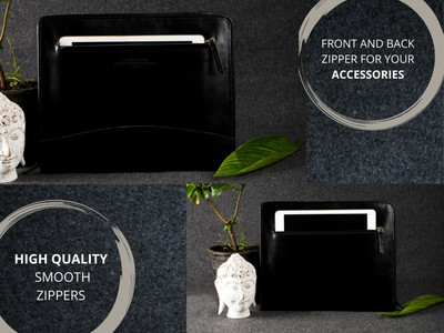 The Leather Warehouse Leather file folder Executive Folder for A4 Documents with Inner pocket(Set Of 1, Black)