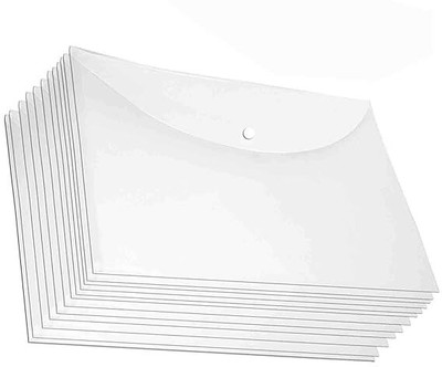 Shivom Plastic File Folder Transparent Envelope Holder Storage Case, Snap Button Organizer(Set Of 10, TRANSPARENT)