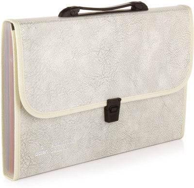 polen Polypropylene Premium HD Print Plastic Expanding File Folder with 13 Pockets , Handle , and Buckle Closure, for FS Size Documents (Beige)(Set Of 1, Beige)