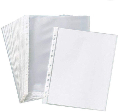 KKSW Plastic A4 Size Document Sleeves 11 Holes Punched Ring File Sleeves(Set Of 100, Transparent)