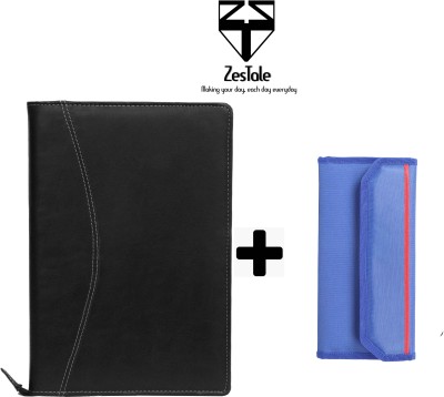 ZesTale Premium Leatherette COMBO OF FILE FOLDER/DOCUMENT HOLDER AND Multiple Cheque Book Passbook Passport Car Document Holder for Men & Women(Set Of 2, Black, Blue)