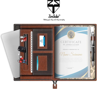 ZesTale PU Leather Multipurpose File Folder/Document Holder/certificate file(20 Leaves)(Set Of 1, Brown)