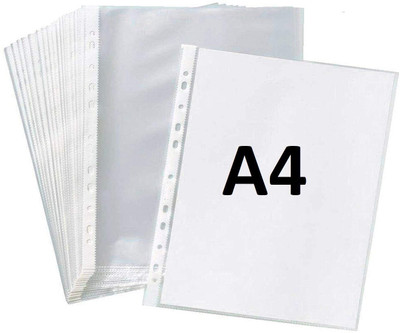 Skrill PP A4 Size Sheet Protectors - 100 Micron, Top-Load, 11-Hole Design(Set Of 50, Transparent)