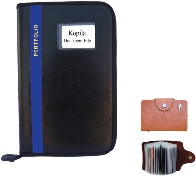 Kopila PU Leather Document File folder With ATM Card Holder(10 Pocket) Easy to carry & Secure(Set Of 2, Grey)
