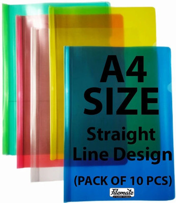 FileMate Plastic Strip File(Pack of 10 pcs)(A4 Size: 12 X 8.5 inch) (Transparent) / Strip File / Stick File (Straight Line Design)(Set Of 10, Multicolor)