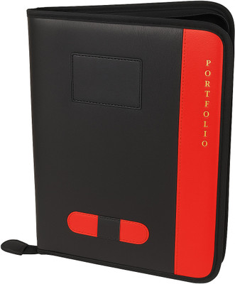 kittu faux leather pack of 1 B4 Size Multi-Color Exec. Files & Folders with 20-Leaf Capacity(Set Of 1, Red, Black)