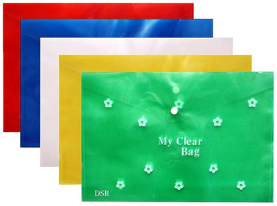 eva enterprises EVA Plastic Clare Button File Bag(Set Of 5, Multicolor, Set of 5)