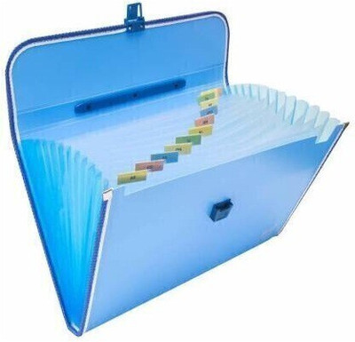 KATARIA PLASTIC Plastic Presents Plastic File 13 Folder F/C Expanding Bag with Handle 1111(Set Of 1, Blue)