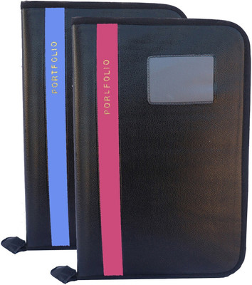 Kopila PU Leather High Quality Leaf office File/Certificate file/file cover/Zip file folder SkyBlue & Pink Set of 2 A4 & FS Size(Set Of 2, SkyBlue & Pink)