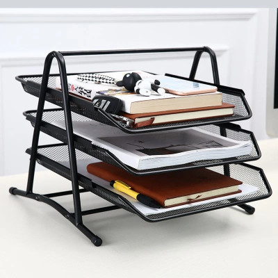 GNASTAS Metal Wire Mesh Material 3 Tier Metal Mesh A4 Files Organizer, File Tray for A4 Paper/Files/Documents(Set Of 1, Black)