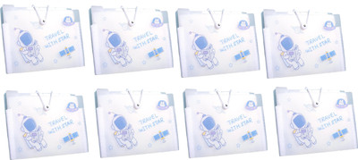 IndusBay Plastic Cartoon Theme File Folder With Elastic Band Lock A4 Size Certificates Holder Documents Notes Worksheets Organizer with 7 Pockets , Gift for Kids(Set Of 8, Blue)