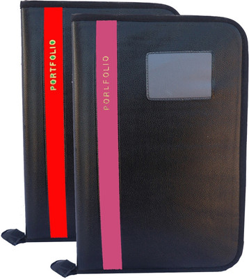 Kopila PU Leather High Quality Leaf office File/Certificate file/file cover/Zip file folder Orange & Pink Set of 2 A4 & FS Size(Set Of 2, Orange & Pink)
