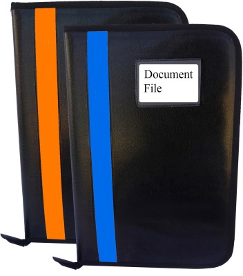 Kopila PU Leather Document,Certificate File Folder With 20 leefs and 3 Inner Pocket(Set Of 2, Orange & Skyblue)