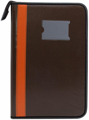 ANUPAM Chief Multipurpose Chain Folder Secured Zipper Folder Pocket for Storage 10 Transparent Envelopes Clip for Filing Pen Holder for Easy Documentation(Set Of 1, Brown)