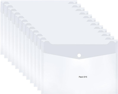 SHINING ZON Plastic Transparent Button Folder For Document Certificate A4, FS, Legal Size(Set Of 5, Transparent)
